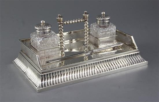 An Edwardian silver rectangular inkstand by Martin, Hall & Co,